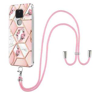 For Motorola Moto G Play 2021 Electroplating Splicing Marble Flower Pattern TPU Shockproof Case with Lanyard(Pink Flower)