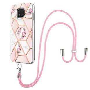 For Motorola Moto G Power 2021 Electroplating Splicing Marble Flower Pattern TPU Shockproof Case with Lanyard(Pink Flower)