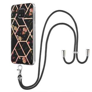 For Motorola Moto G Power 2021 Electroplating Splicing Marble Flower Pattern TPU Shockproof Case with Lanyard(Black Flower)