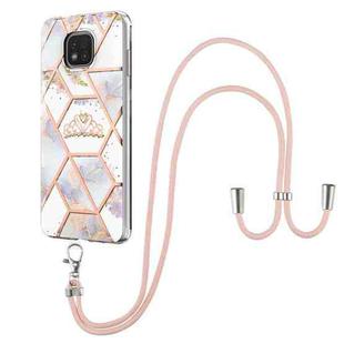 For Motorola Moto G Power 2021 Electroplating Splicing Marble Flower Pattern TPU Shockproof Case with Lanyard(Imperial Crown)