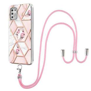 For Motorola Moto G Stylus 2021 Electroplating Splicing Marble Flower Pattern TPU Shockproof Case with Lanyard(Pink Flower)