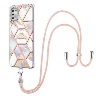 For Motorola Moto G Stylus 2021 Electroplating Splicing Marble Flower Pattern TPU Shockproof Case with Lanyard(Imperial Crown)