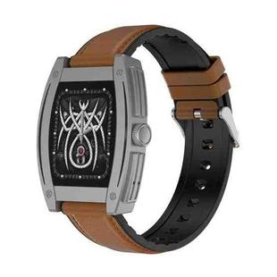 N72 1.57 inch TFT Square Screen Bluetooth 5.2 IP67 Waterproof Smart Watch, Support Sleep Monitor / Voice Call / Heart Rate Monitor / Blood Pressure Monitoring, Style: Leather Strap(Brown Silver)