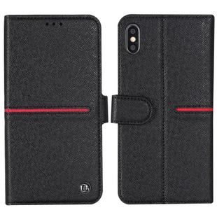 For iPhone XS / X GEBEI Top-grain Leather Horizontal Flip Protective Case with Holder & Card Slots & Wallet & Photo Frame(Black)