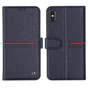For iPhone XS / X GEBEI Top-grain Leather Horizontal Flip Protective Case with Holder & Card Slots & Wallet & Photo Frame(Blue)