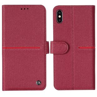 For iPhone XS / X GEBEI Top-grain Leather Horizontal Flip Protective Case with Holder & Card Slots & Wallet & Photo Frame(Red Wine)