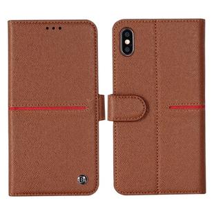For iPhone XS / X GEBEI Top-grain Leather Horizontal Flip Protective Case with Holder & Card Slots & Wallet & Photo Frame(Brown)
