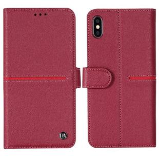 For iPhone XR GEBEI Top-grain Leather Horizontal Flip Protective Case with Holder & Card Slots & Wallet & Photo Frame(Red Wine)