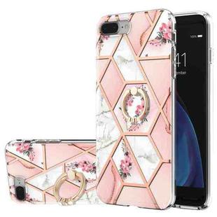 Electroplating Splicing Marble Flower Pattern TPU Shockproof Case with Rhinestone Ring Holder For iPhone 7 Plus / 8 Plus(Pink Flower)