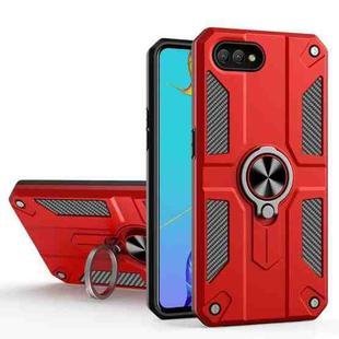 Carbon Fiber Pattern PC + TPU Protective Case with Ring Holder For OPPO A1k / Realme C2(Red)