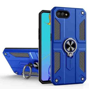 Carbon Fiber Pattern PC + TPU Protective Case with Ring Holder For OPPO A1k / Realme C2(Dark Blue)