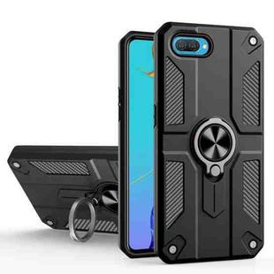 Carbon Fiber Pattern PC + TPU Protective Case with Ring Holder For OPPO A3s(Black)