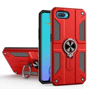 Carbon Fiber Pattern PC + TPU Protective Case with Ring Holder For OPPO A3s(Red)