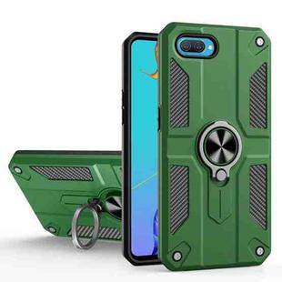 Carbon Fiber Pattern PC + TPU Protective Case with Ring Holder For OPPO A3s(Dark Green)