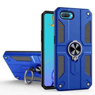 Carbon Fiber Pattern PC + TPU Protective Case with Ring Holder For OPPO A3s(Dark Blue)