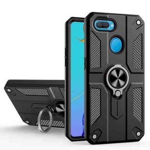 Carbon Fiber Pattern PC + TPU Protective Case with Ring Holder For OPPO A12 / A5s / A7(Black)