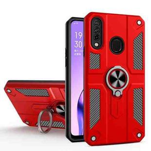 Carbon Fiber Pattern PC + TPU Protective Case with Ring Holder For OPPO A31 / A8(Red)