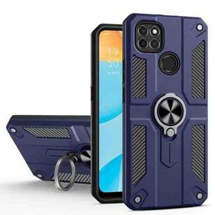 Carbon Fiber Pattern PC + TPU Protective Case with Ring Holder For OPPO A15(Sapphire Blue)