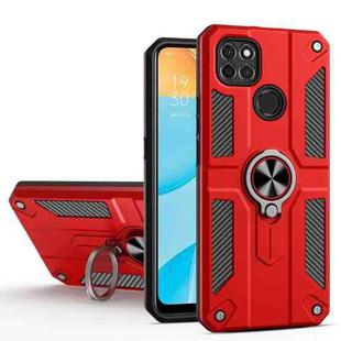 Carbon Fiber Pattern PC + TPU Protective Case with Ring Holder For OPPO A15(Red)