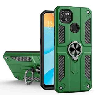 Carbon Fiber Pattern PC + TPU Protective Case with Ring Holder For OPPO A15(Dark Green)