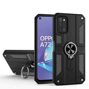 Carbon Fiber Pattern PC + TPU Protective Case with Ring Holder For OPPO A50 / A72(Black)