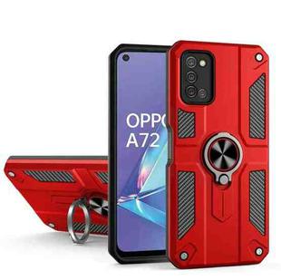 Carbon Fiber Pattern PC + TPU Protective Case with Ring Holder For OPPO A50 / A72(Red)