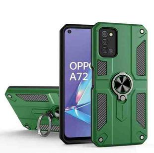 Carbon Fiber Pattern PC + TPU Protective Case with Ring Holder For OPPO A50 / A72(Dark Green)