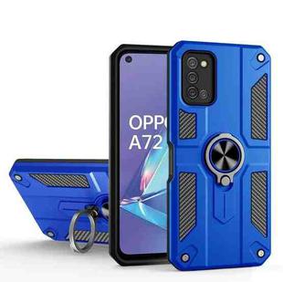 Carbon Fiber Pattern PC + TPU Protective Case with Ring Holder For OPPO A50 / A72(Dark Blue)