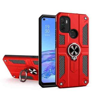 Carbon Fiber Pattern PC + TPU Protective Case with Ring Holder For OPPO A53(Red)
