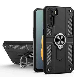 Carbon Fiber Pattern PC + TPU Protective Case with Ring Holder For OPPO A91(Black)