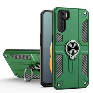 Carbon Fiber Pattern PC + TPU Protective Case with Ring Holder For OPPO A91(Dark Green)