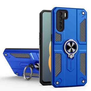 Carbon Fiber Pattern PC + TPU Protective Case with Ring Holder For OPPO A91(Dark Blue)