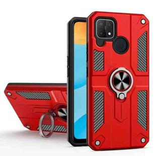 Carbon Fiber Pattern PC + TPU Protective Case with Ring Holder For OPPO Realme C12 / C15(Red)
