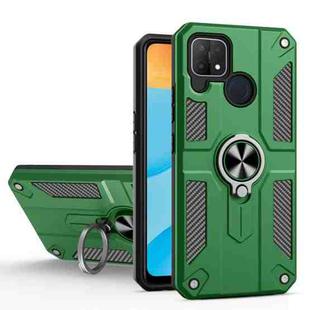 Carbon Fiber Pattern PC + TPU Protective Case with Ring Holder For OPPO Realme C12 / C15(Dark Green)