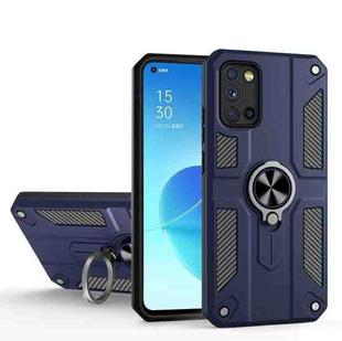 Carbon Fiber Pattern PC + TPU Protective Case with Ring Holder For OPPO Reno4 4G(Sapphire Blue)