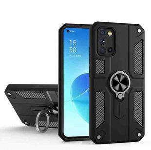 Carbon Fiber Pattern PC + TPU Protective Case with Ring Holder For OPPO Reno4 4G(Black)