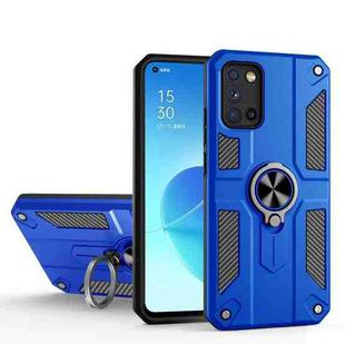 Carbon Fiber Pattern PC + TPU Protective Case with Ring Holder For OPPO Reno4 4G(Dark Blue)