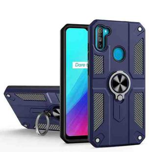 Carbon Fiber Pattern PC + TPU Protective Case with Ring Holder For OPPO Realme 5 / C3(Sapphire Blue)