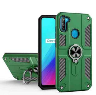 Carbon Fiber Pattern PC + TPU Protective Case with Ring Holder For OPPO Realme 5 / C3(Dark Green)