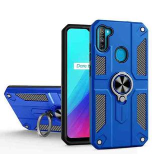 Carbon Fiber Pattern PC + TPU Protective Case with Ring Holder For OPPO Realme 5 / C3(Dark Blue)