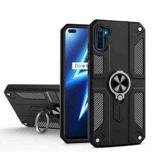 Carbon Fiber Pattern PC + TPU Protective Case with Ring Holder For OPPO Realme 6(Black)