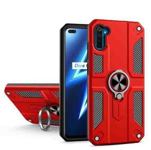Carbon Fiber Pattern PC + TPU Protective Case with Ring Holder For OPPO Realme 6(Red)