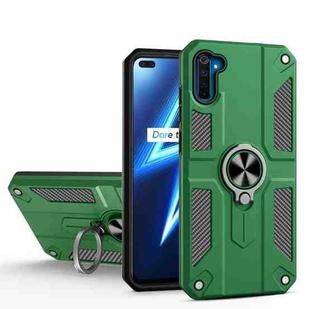 Carbon Fiber Pattern PC + TPU Protective Case with Ring Holder For OPPO Realme 6(Dark Green)