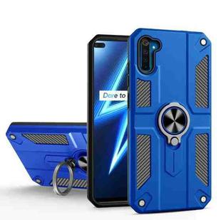 Carbon Fiber Pattern PC + TPU Protective Case with Ring Holder For OPPO Realme 6(Dark Blue)