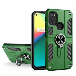 Carbon Fiber Pattern PC + TPU Protective Case with Ring Holder For OPPO Realme 7i / C17(Dark Green)