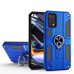 Carbon Fiber Pattern PC + TPU Protective Case with Ring Holder For OPPO Realme 7 Pro(Dark Blue)