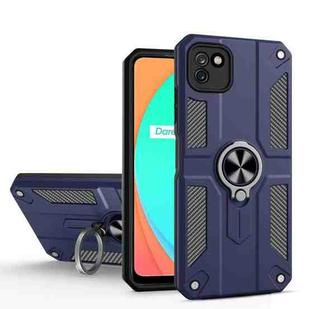 Carbon Fiber Pattern PC + TPU Protective Case with Ring Holder For OPPO Realme C11(Sapphire Blue)