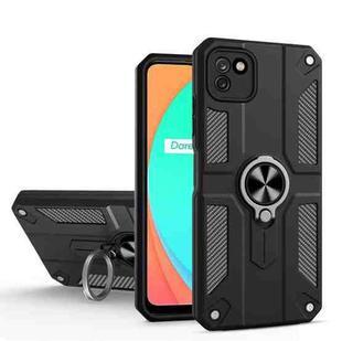 Carbon Fiber Pattern PC + TPU Protective Case with Ring Holder For OPPO Realme C11(Black)