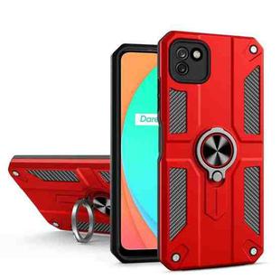 Carbon Fiber Pattern PC + TPU Protective Case with Ring Holder For OPPO Realme C11(Red)