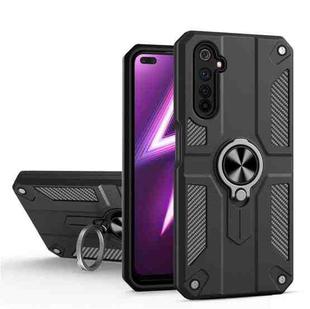 Carbon Fiber Pattern PC + TPU Protective Case with Ring Holder For OPPO Realme 6 Pro(Black)